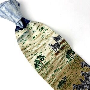 Vintage Men's Necktie 100% Silk Tie by Endangered Species Zebra Family‎ 1990's